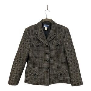 Pendleton Blazer USA Made Wool Blend Plaid 4 Button Notch Pockets Size 10 Petite